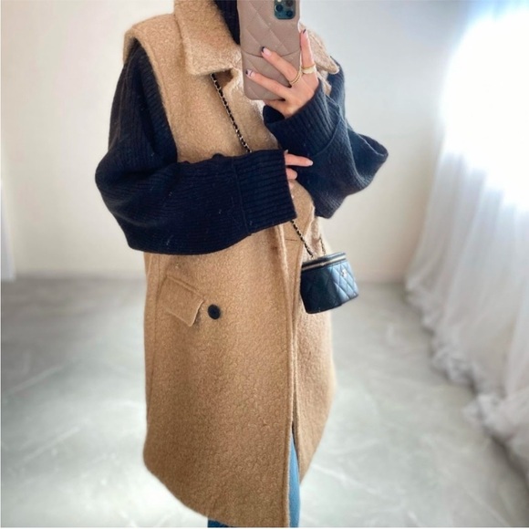 ZARA BOUCLE LONG VEST COAT New with tag - Picture 7 of 8